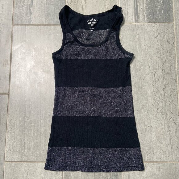 Old Navy Sparkle Stripe Ribbed Stretch Tank Top Black Size Small - Picture 1 of 8
